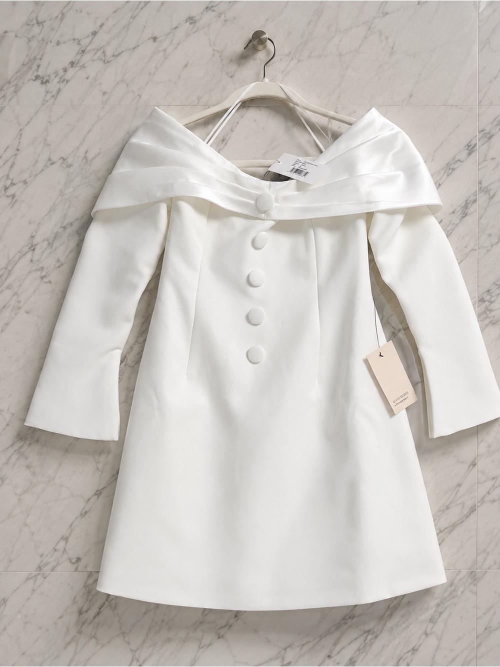 White Satin Off-Shoulder Mini Dress - NWT